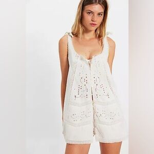 NWT Free People Cream Eyelet Tie-Shoulder Mini Dress